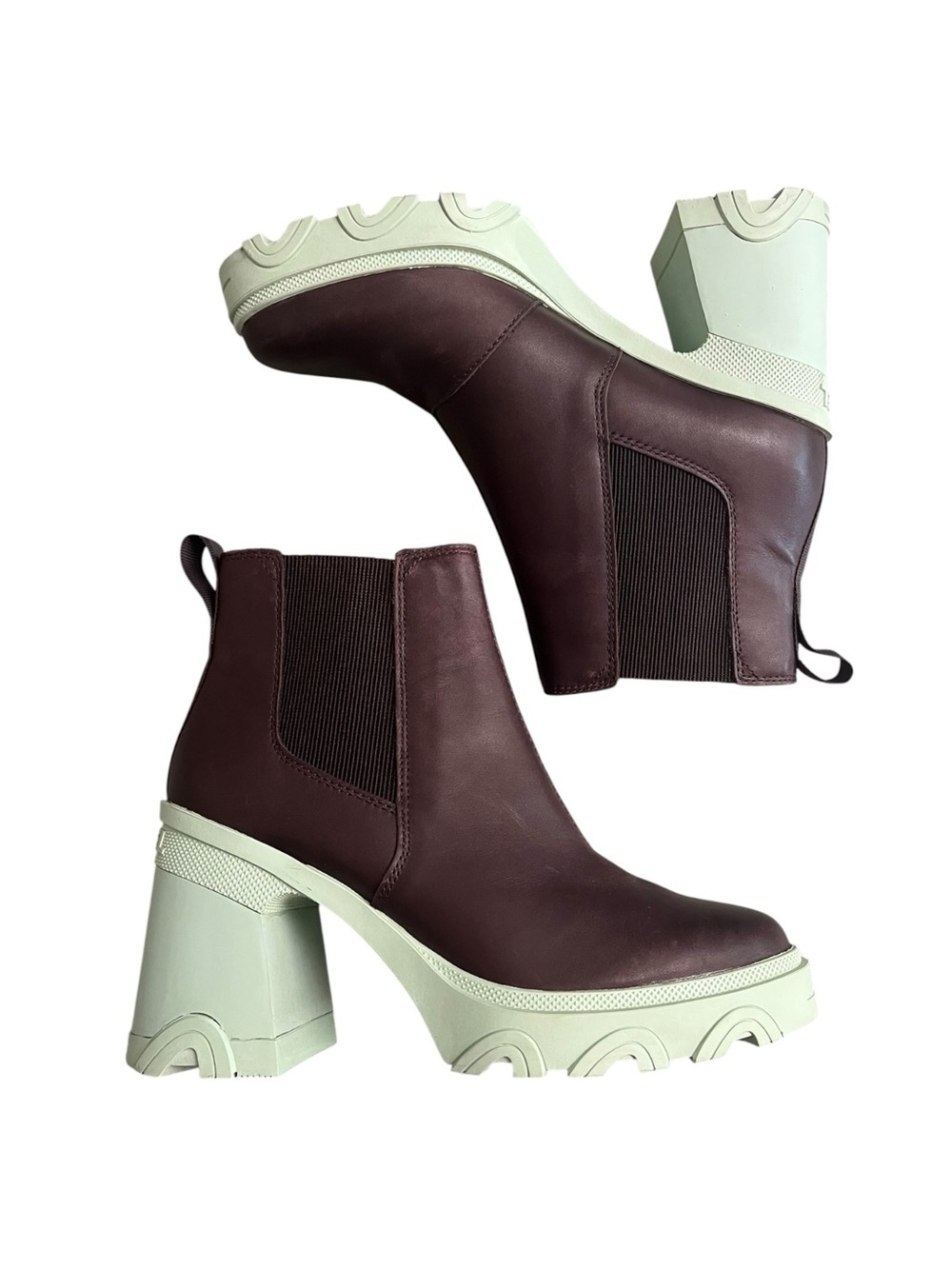 Sorel Brex Chelsea Boots Womens 8 Brown Leather Platform Chunky Heel Lug Sole - Picture 2 of 13
